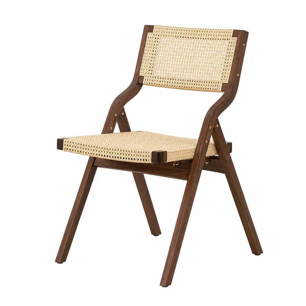 Sedia pieghevole in legno e rattan