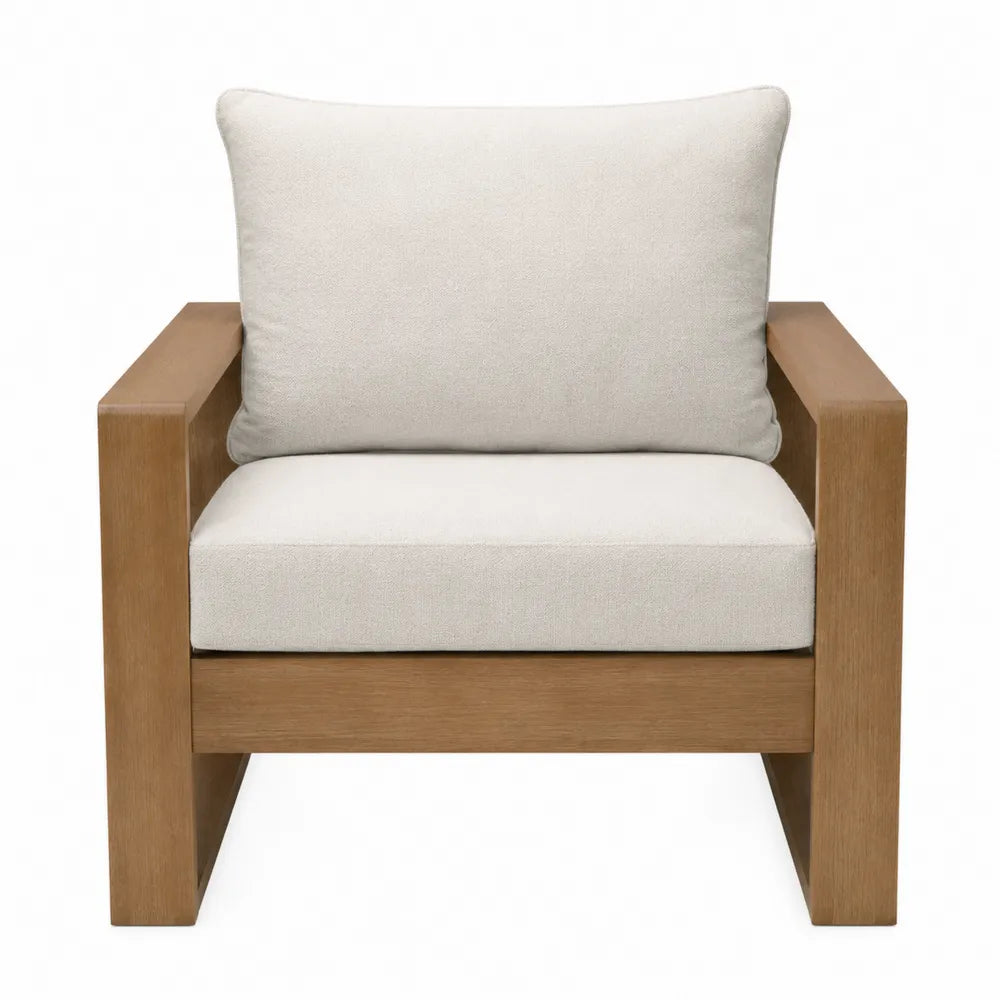 Poltrona da esterno in legno di teak e tessuto bianco