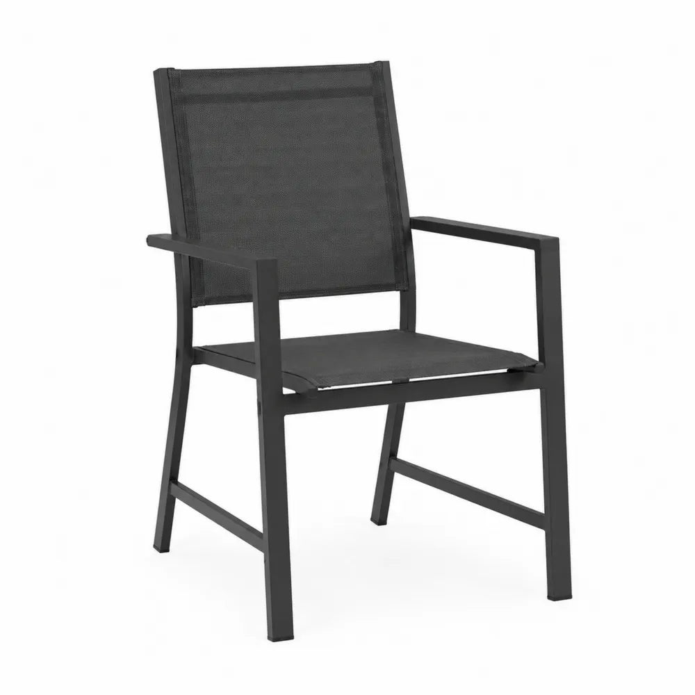 Sedia da esterno in alluminio e textilene nero