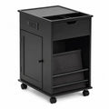 Carrello contenitore in legno e metallo nero con cassetto e prese elettriche