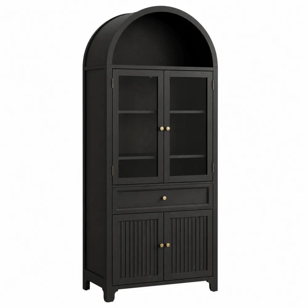 Vetrina in Legno Nero con Ante in Vetro Temperato