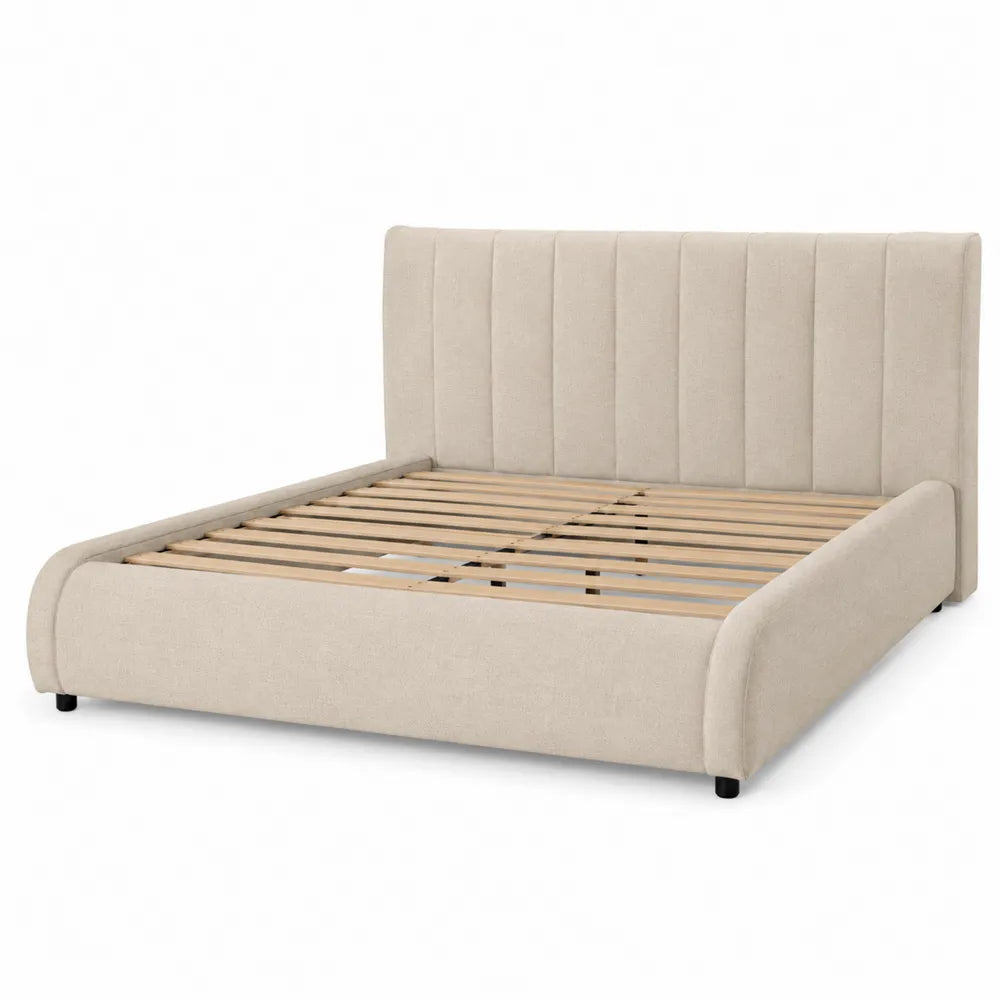 Letto matrimoniale in legno e tessuto beige 160x200 cm