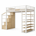 Letto a Soppalco con Scala, Scaffale e Armadio in Legno e Metallo Bianco