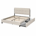 Letto matrimoniale con contenitore in metallo e tessuto beige 160x200 cm