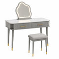 Tavolo da Trucco con Specchio LED Grigio e Sgabello