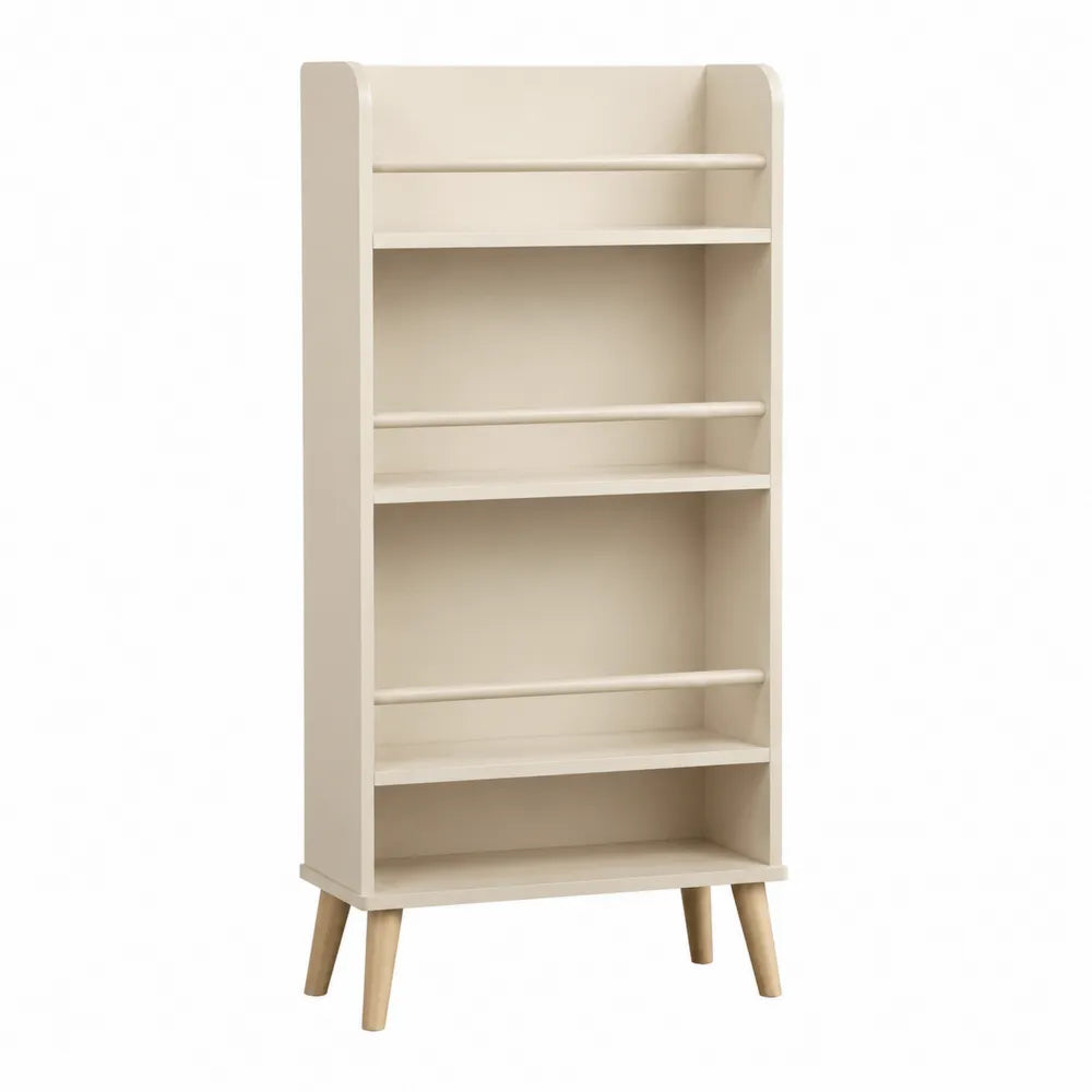Libreria Beige in Legno con 5 Ripiani e Gambe Massello 150x60x30 cm