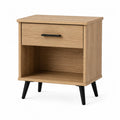 Comodino in legno MDF rovere chiaro con cassetto e ripiano