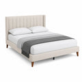 Letto matrimoniale in legno e tessuto beige 160x200 cm