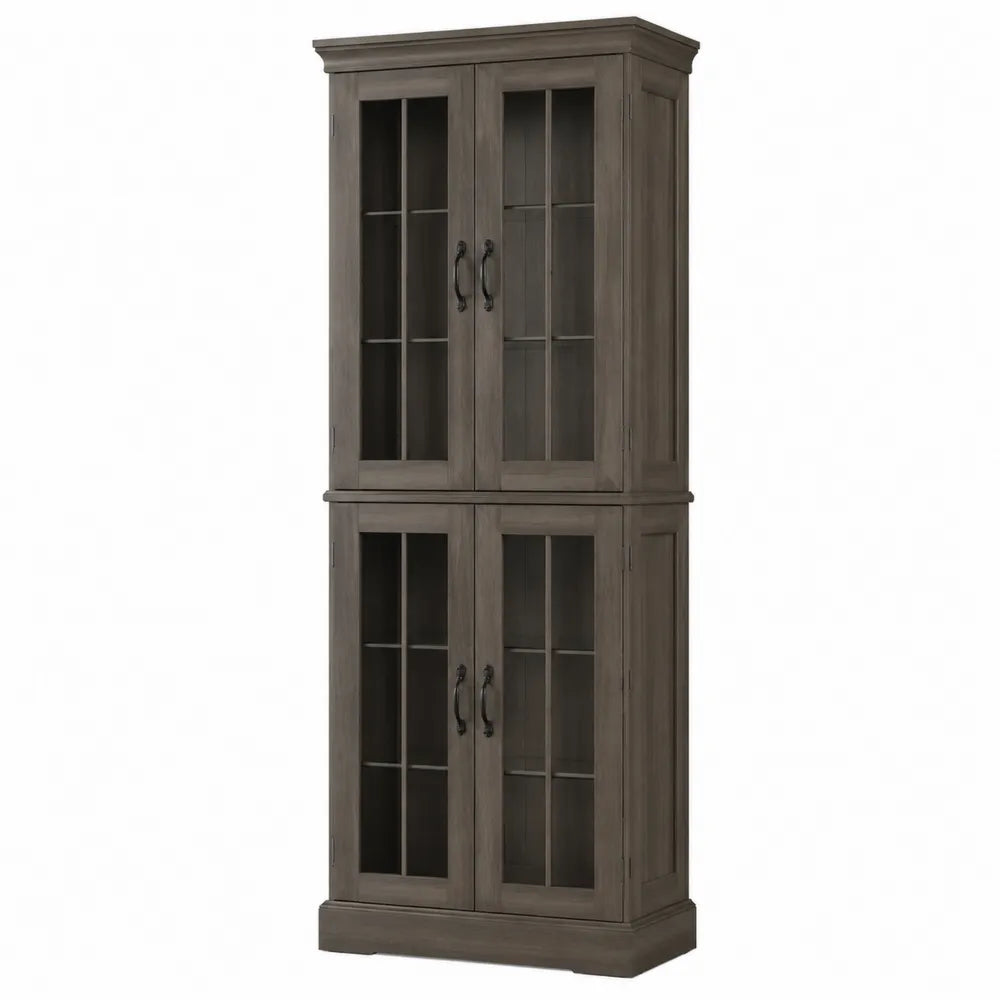 Vetrina alta in legno con ante in vetro temperato grigio