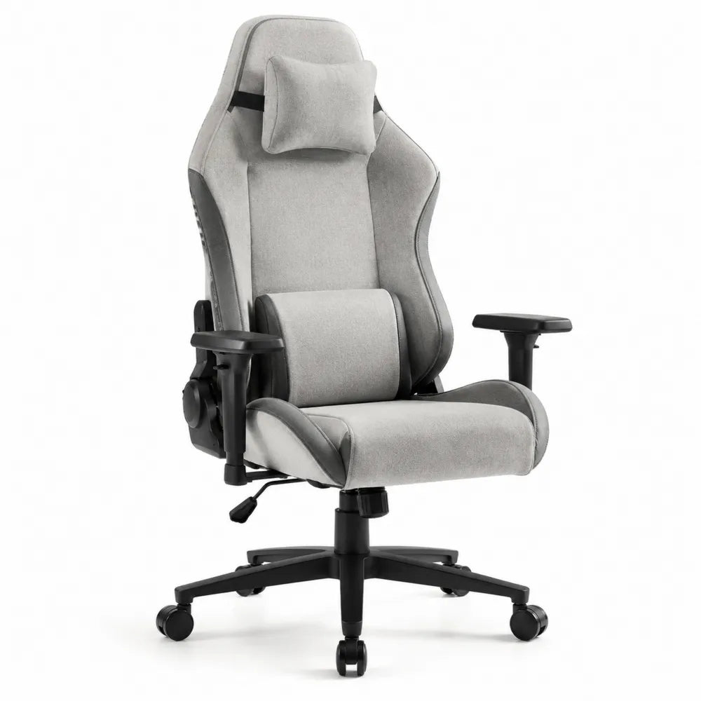 Sedia in tessuto grigio con braccioli regolabili