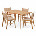 Set Tavolo da Pranzo in Legno di Faggio con 4 Sedie in Tessuto Intrecciato