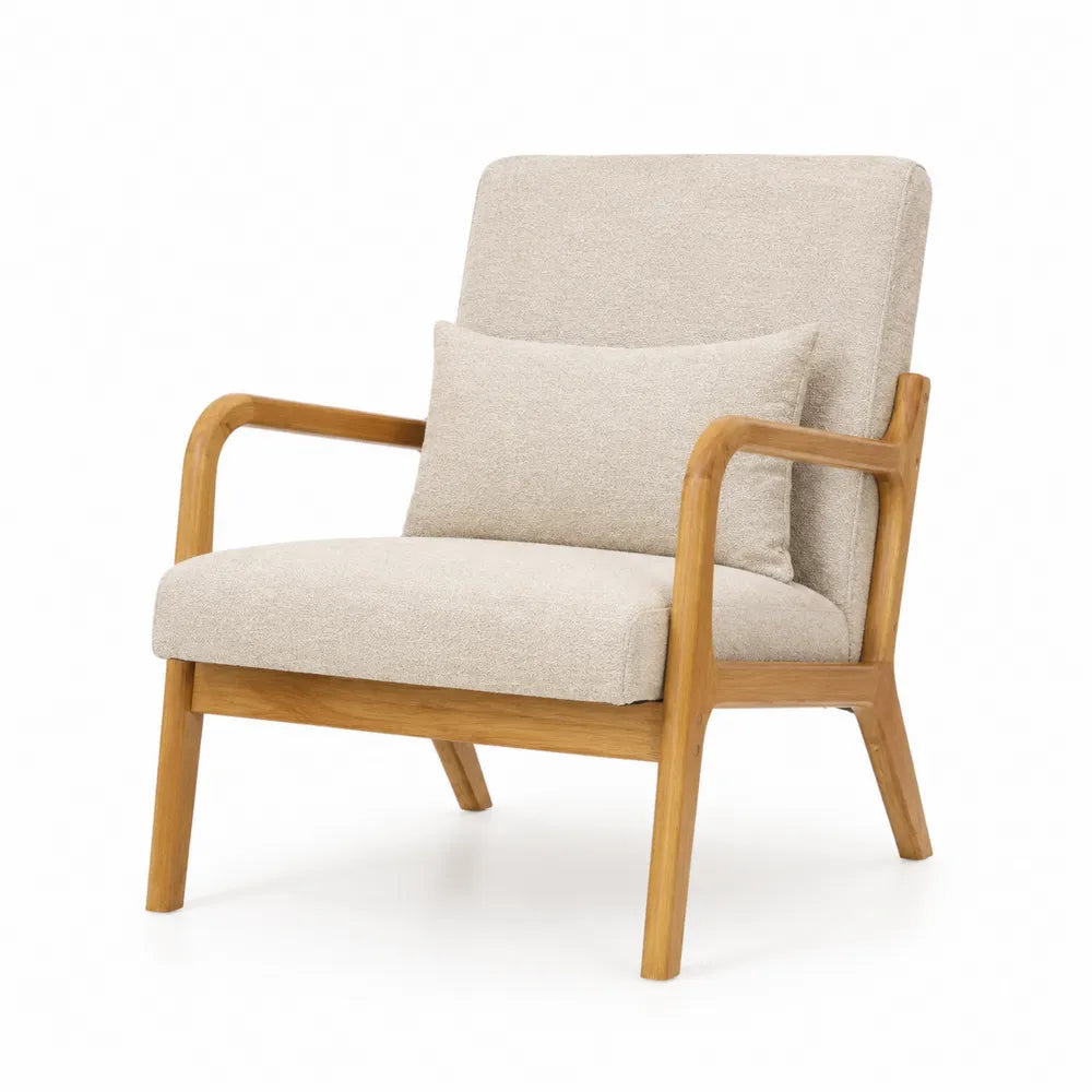 Poltrona in Legno con Rivestimento in Poliestere Beige