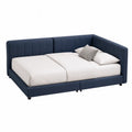 Divano letto angolare in tessuto blu con materasso