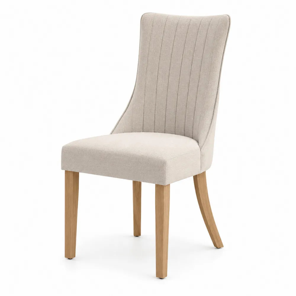 Sedia in Tessuto Beige con Gambe in Rovere