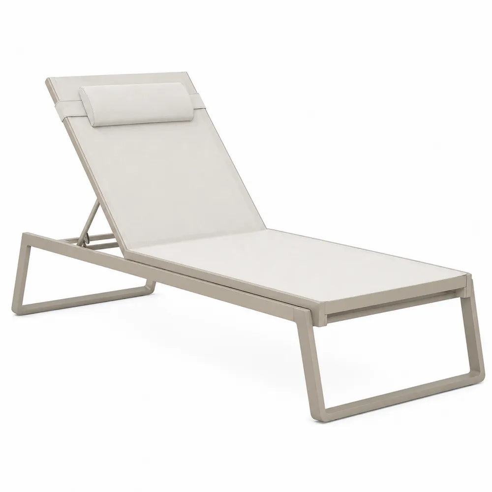 Lettino prendisole in alluminio beige con schienale regolabile