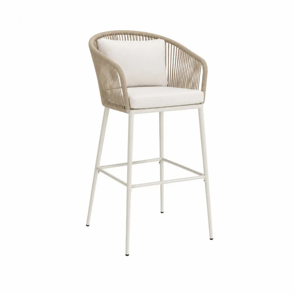 Sgabello in metallo e corda beige con cuscino