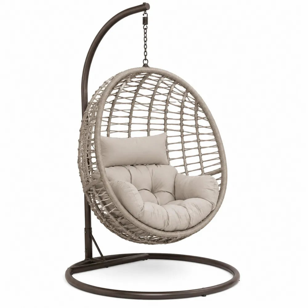 Poltrona Sospesa a Uovo in Rattan Sintetico Beige