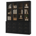 Libreria in legno con ante in vetro temperato e cassetti nera 120x40x200 cm
