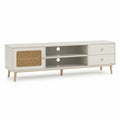 Mobile TV in legno e rattan bianco con cassetti 120x40x45 cm