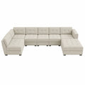 Divano modulare ad angolo in tessuto a coste beige 290x240x85 cm