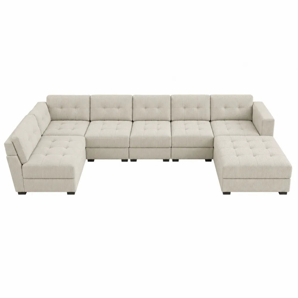 Divano modulare ad angolo in tessuto a coste beige 290x240x85 cm