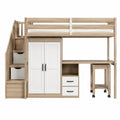 Letto a soppalco con armadio e scrivania in legno e MDF bianco