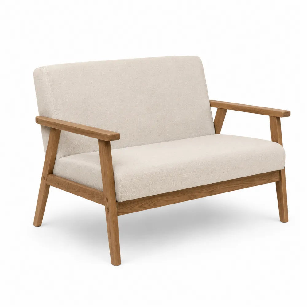 Divano a 2 Posti in Legno e Tessuto Beige