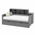 Letto multifunzionale in legno grigio con cassetti e scaffali