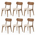 Set di 6 Sedie da Pranzo in Legno di Noce e Tessuto Beige