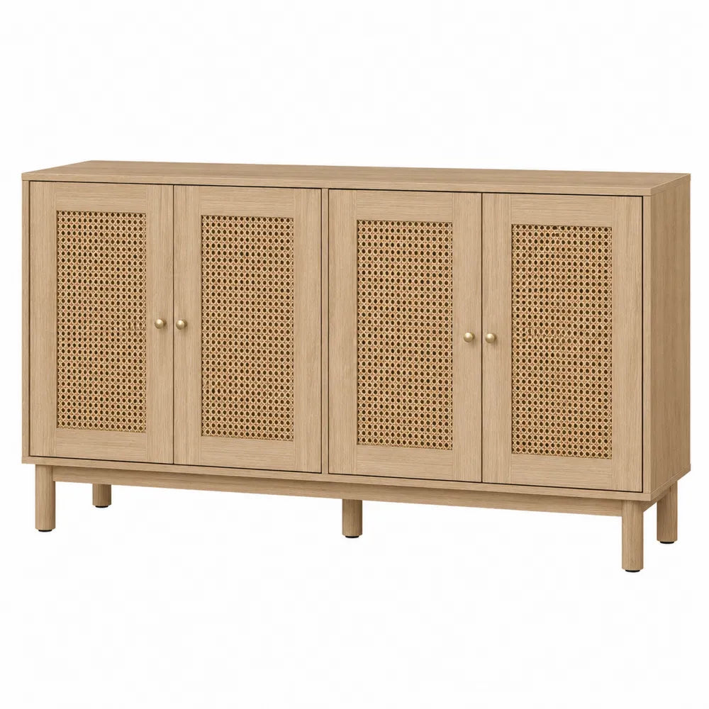 Credenza in legno massello con ante in rattan